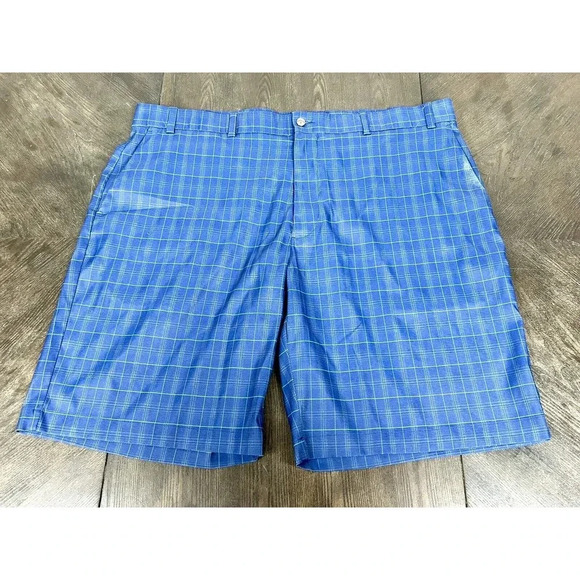 Callaway Golf Shorts Flat Front Comfort Waist Stretch Blue Plaid Men's 42 - Picture 2 of 11
